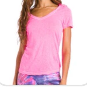 Hard Tail Bright Pink Super Soft Slub Short Sleeve V Neck Tee